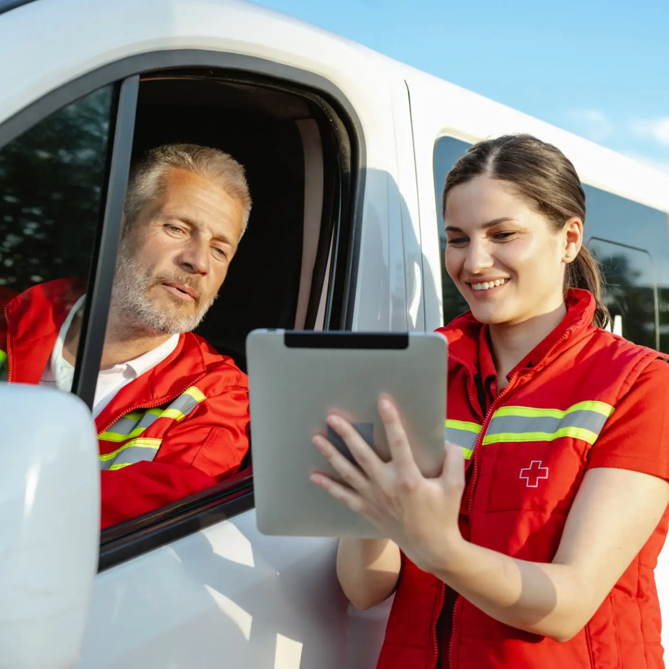 Emergency responders discussing data