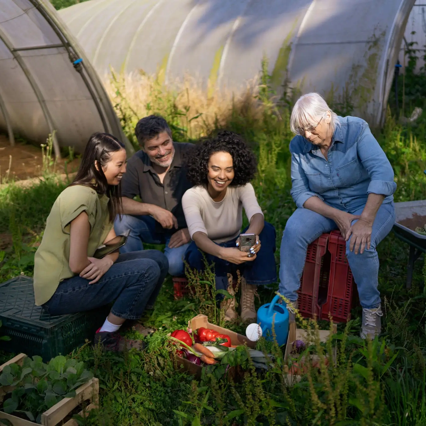 People enjoying outdoor gardening activities